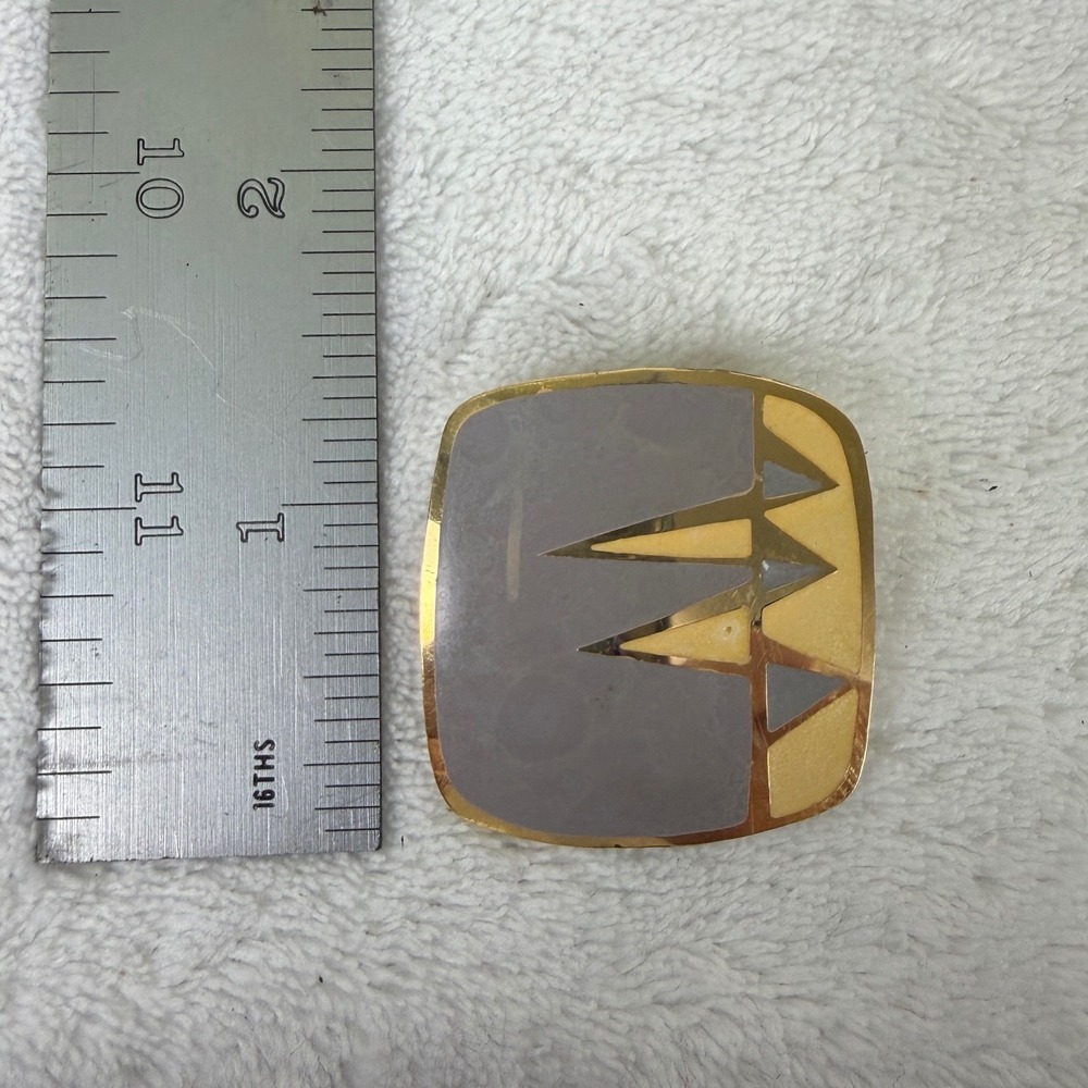 Vintage Modernist Geometric Grey Gold Tone Statement Square Post Earrings - Picture 4 of 6
